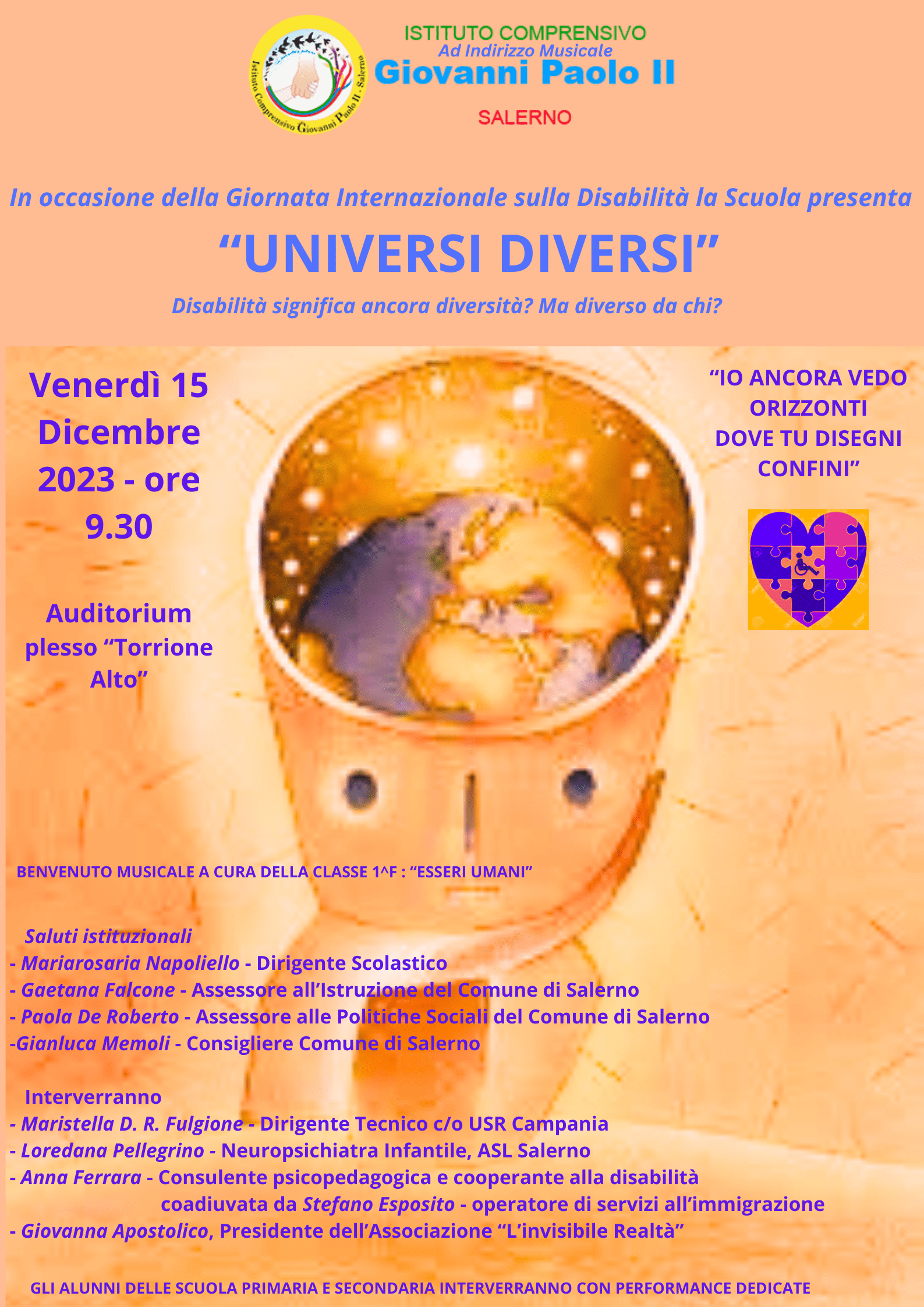 Giornata Internazionale sulla disabilità “UNIVERSI DIVERSI” del 15 dicembre 2023