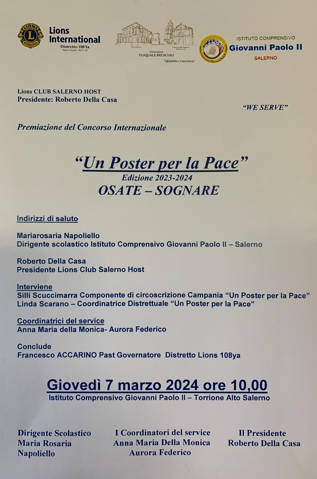 Premiazione del Concorso Internazionale “Un Poster per la Pace” edizione 2023-2024 OSATE-SOGNARE