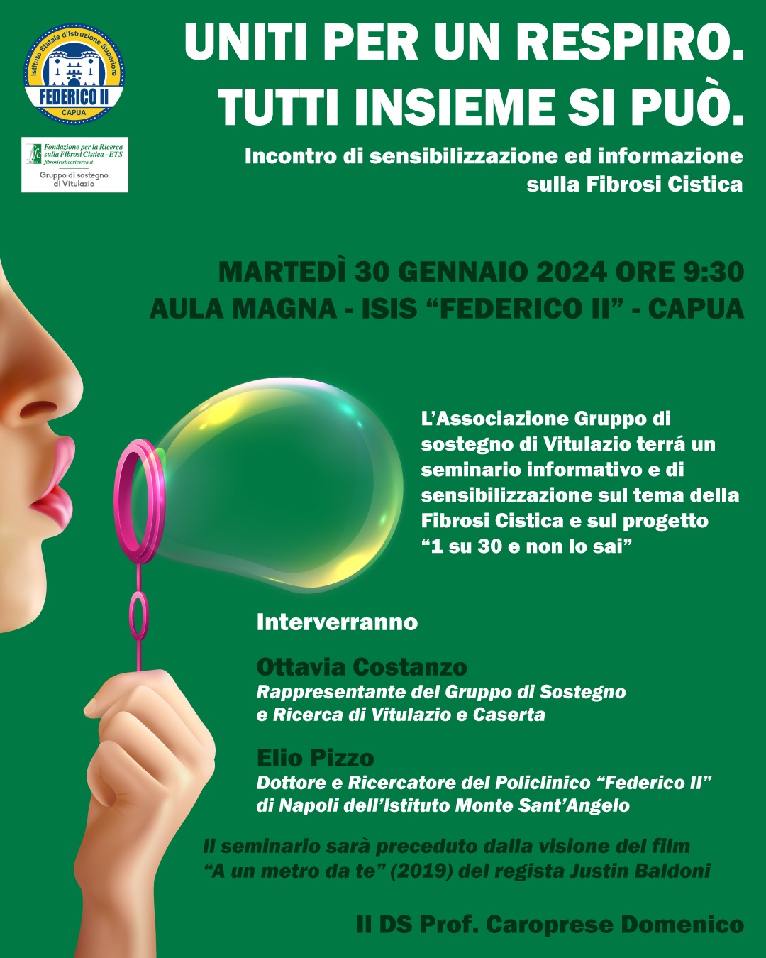 Progetto “1 su 30 - Uniti per un respiro. Tutti insieme si può” -  Incontro di sensibilizzazione ed informazione sulla Fibrosi Cistica